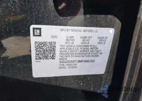 2021 Chevrolet Malibu Fwd Lt из США, поврежденный, VIN 1G1ZD5ST3MF066165